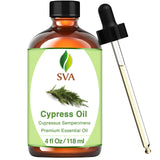 SVA Cypress Essential Oil – 4 Fl Oz – 100% Natural Cypress Oil - for Diffuser, Hair Care, Face, Skin Care, Aromatherapy, Scalp and Body Massage, Soap and Candle Making – with Dropper