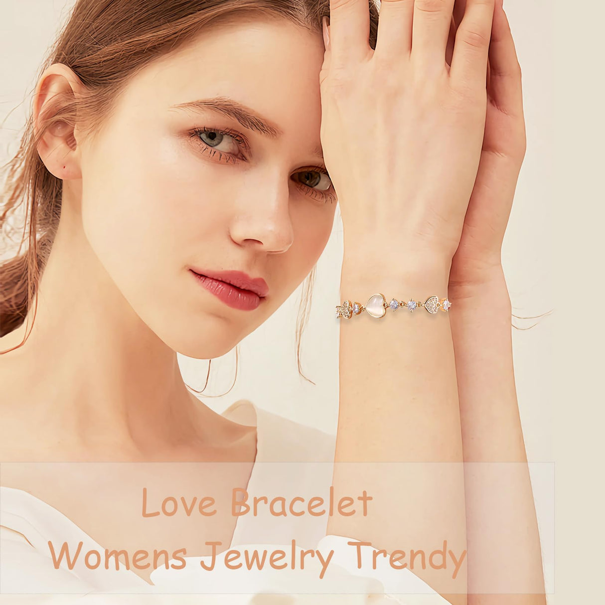 yongder Dainty Adjustable 14K Gold Plated Heart Link Chain Bracelet for Women