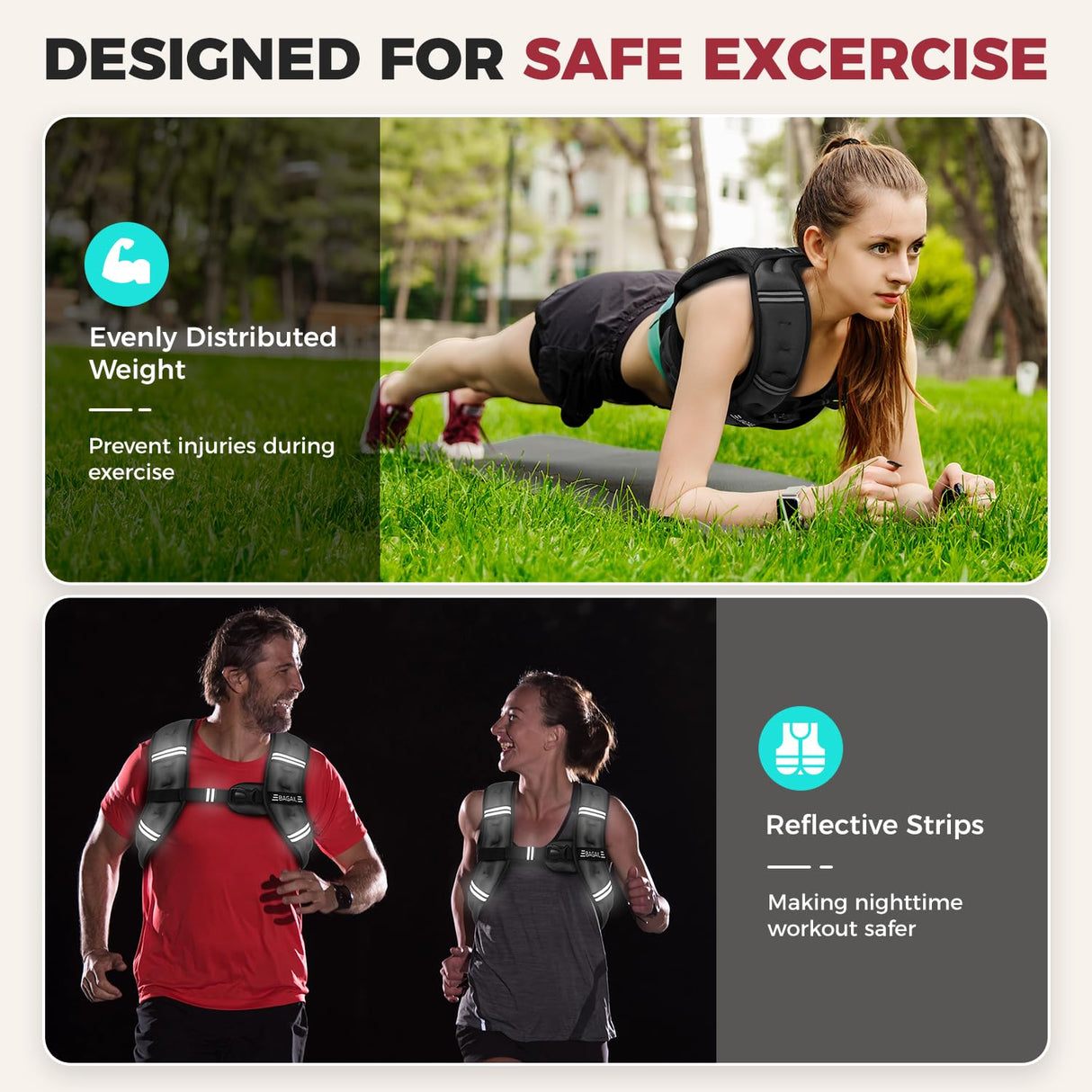 BAGAIL Weighted Vest, 5lbs/10lbs/12lbs/15lbs/20lbs/25lbs/30lbs Weight Vest with Detachable Phone Pouch, Rucking Vest for Women, Men, Walking, Weight Loss, Training, Running