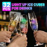 Light Up Ice Cubes, 32 Pack Multi Color Led Ice Cubes for Drinks IP67 Waterproof Reusable Glowing Flashing Changing Lights Water Activated Drink Lights for Cocktails Christmas Party Bar Wedding
