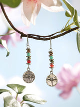 MINACHI Boho Dragonfly Silver-Tone with Stone Bead Accent Dangle Earrings