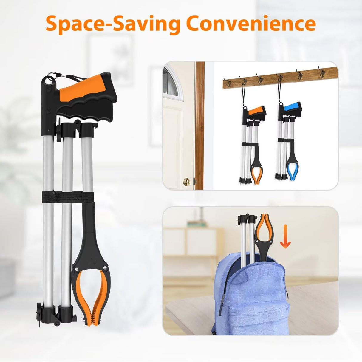 2-Pack 43" Extra Long Grabber Reacher Tool, Foldable Reacher Grabber Pickup Tool with 360° Rotating Jaw + Magnets, 4" Wide Claw Opening Trash Picker Upper Grabber, Grabbers for Seniors Heavy Duty