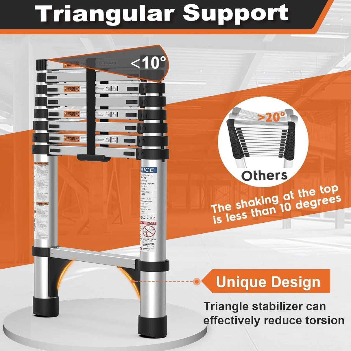 Soctone Telescoping Ladder 8.5 FT, Retraction Aluminum Extension Ladder with 2 Triangle Stabilizers, Multi-Purpose Ladder with Slow Down Design, 330lbs Max Capacity for House Daily Life