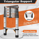 Soctone Telescoping Ladder 8.5 FT, Retraction Aluminum Extension Ladder with 2 Triangle Stabilizers, Multi-Purpose Ladder with Slow Down Design, 330lbs Max Capacity for House Daily Life