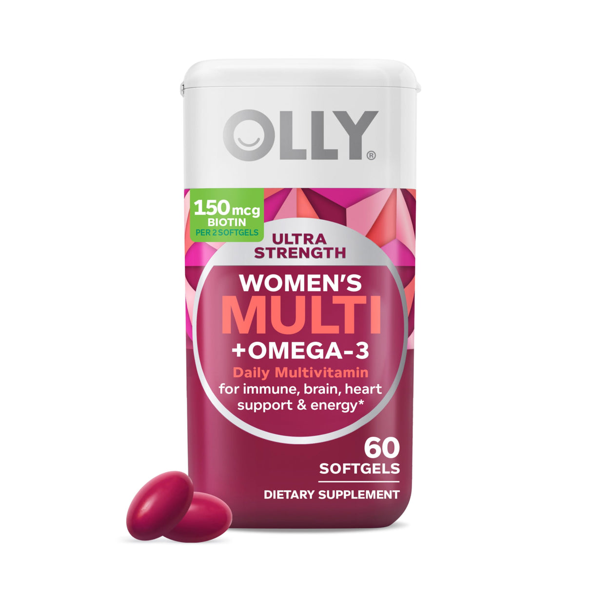 OLLY Ultra Women's Multi Softgels, Overall Health and Immune Support, Omega-3s, Iron, Vitamins A, D, C, E, B12, Daily Multivitamin, 30 Day Supply - 60 Count
