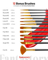 Fantastory Acrylic Paint Set, 24 x 60 ml with 12 Brushes; Christmas Acrylic Paint, Waterproof; For Artwork & DIY Projects on Canvas, Wood, Glass, Clay, Fabric, Ceramic, Paper, Canvas