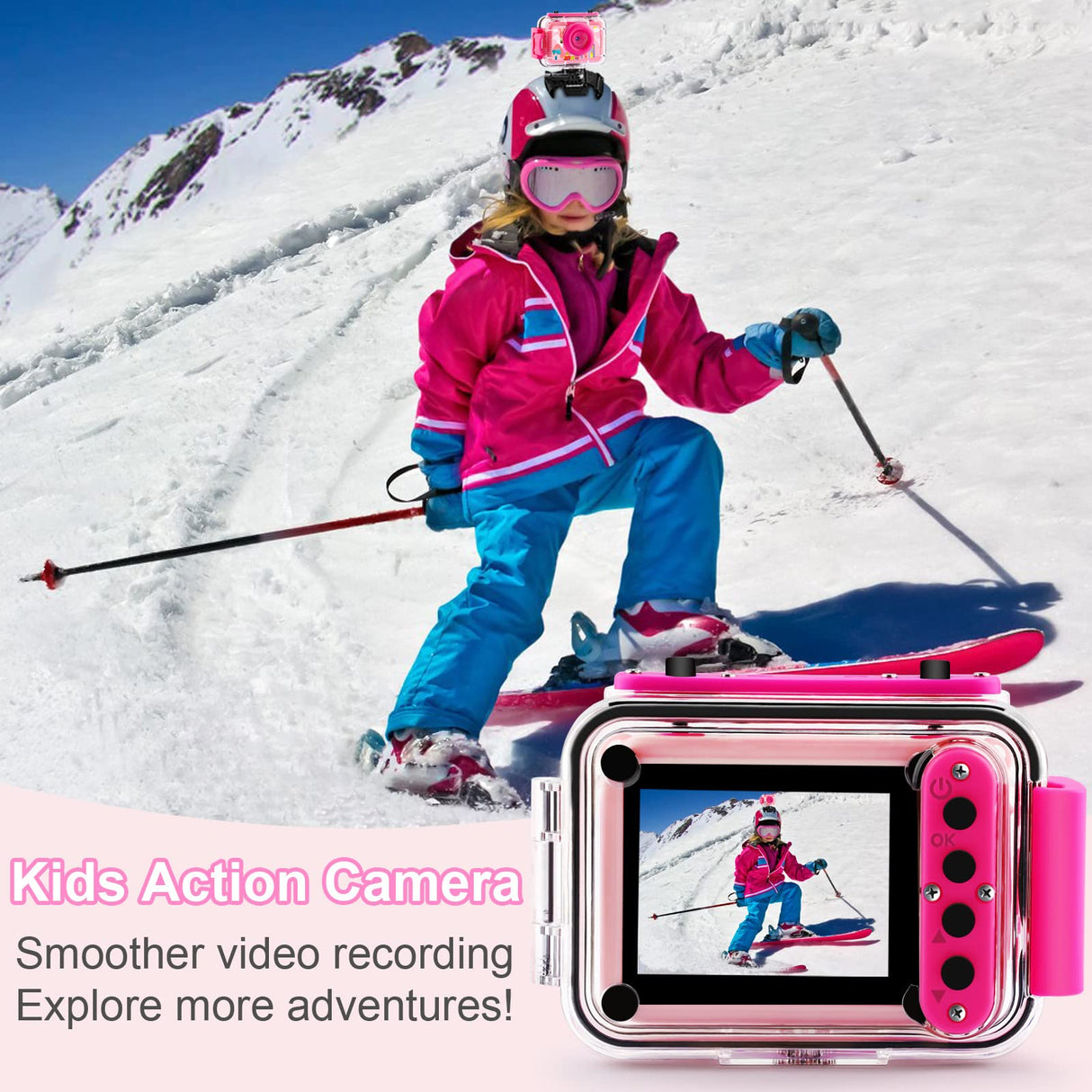 GKTZ Kids Camera - Waterproof Underwater Camera for Kids, Christmas Birthday Gifts for Girls Age 3-12, 1080P HD Children Digital Action Camera, Pool Toys for Kids Age 4-12