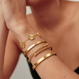 ISELBDR 18K Gold Bangle Bracelets for Women - Stackable Clover & Nail Love Bangle Set - Non-Tarnish Jewelry for Birthday Valentine's, Mother's Day & Christmas (Gold-A)