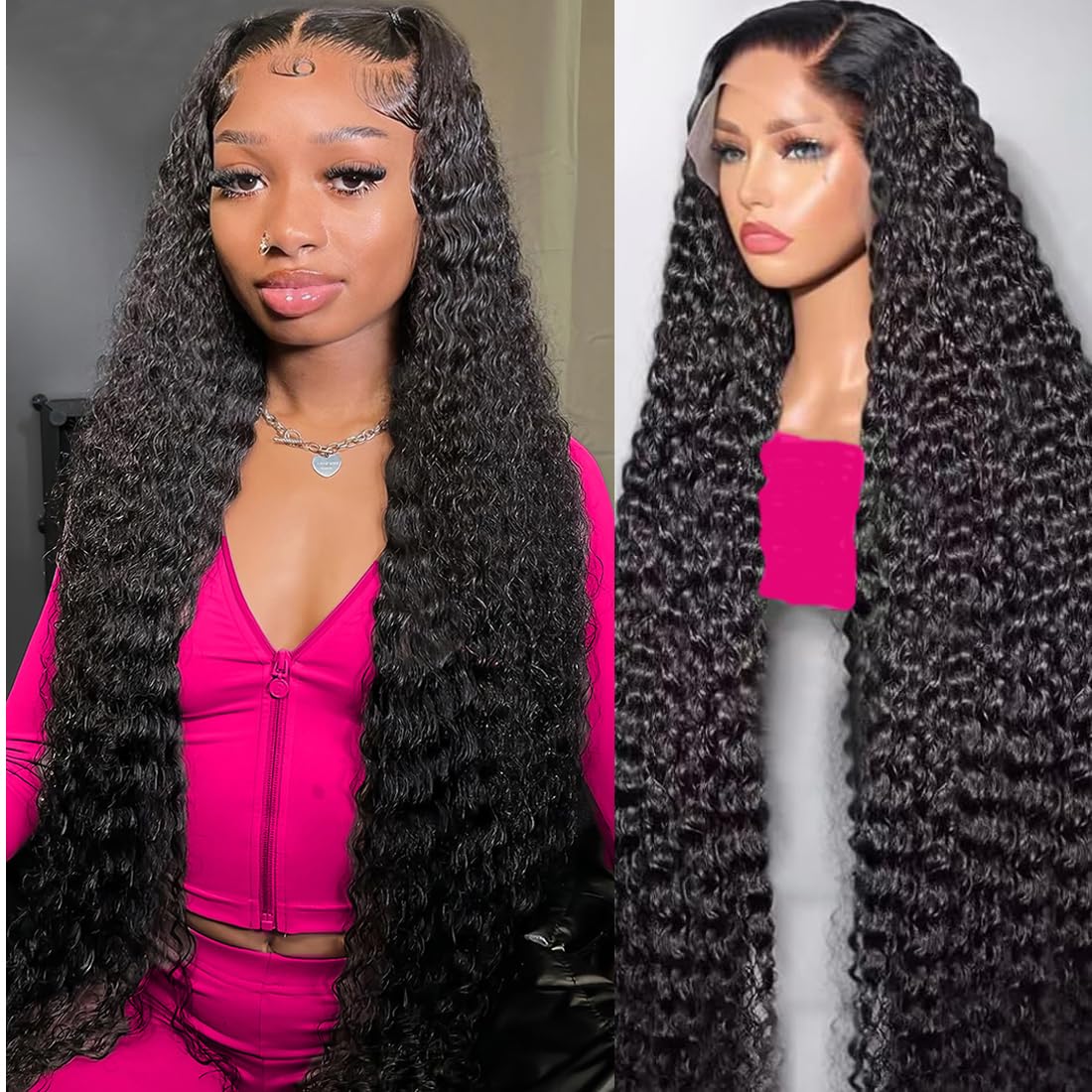 30 Inch Deep Wave Lace Front Wigs Human Hair Pre Plucked 13x6 HD Lace Front Curly Wigs Human Hair 200% Density Glueless Frontal Wigs Human Hair with Baby Hair Curly Wigs for Women Natural Black