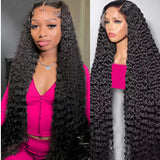 30 Inch Deep Wave Lace Front Wigs Human Hair Pre Plucked 13x6 HD Lace Front Curly Wigs Human Hair 200% Density Glueless Frontal Wigs Human Hair with Baby Hair Curly Wigs for Women Natural Black