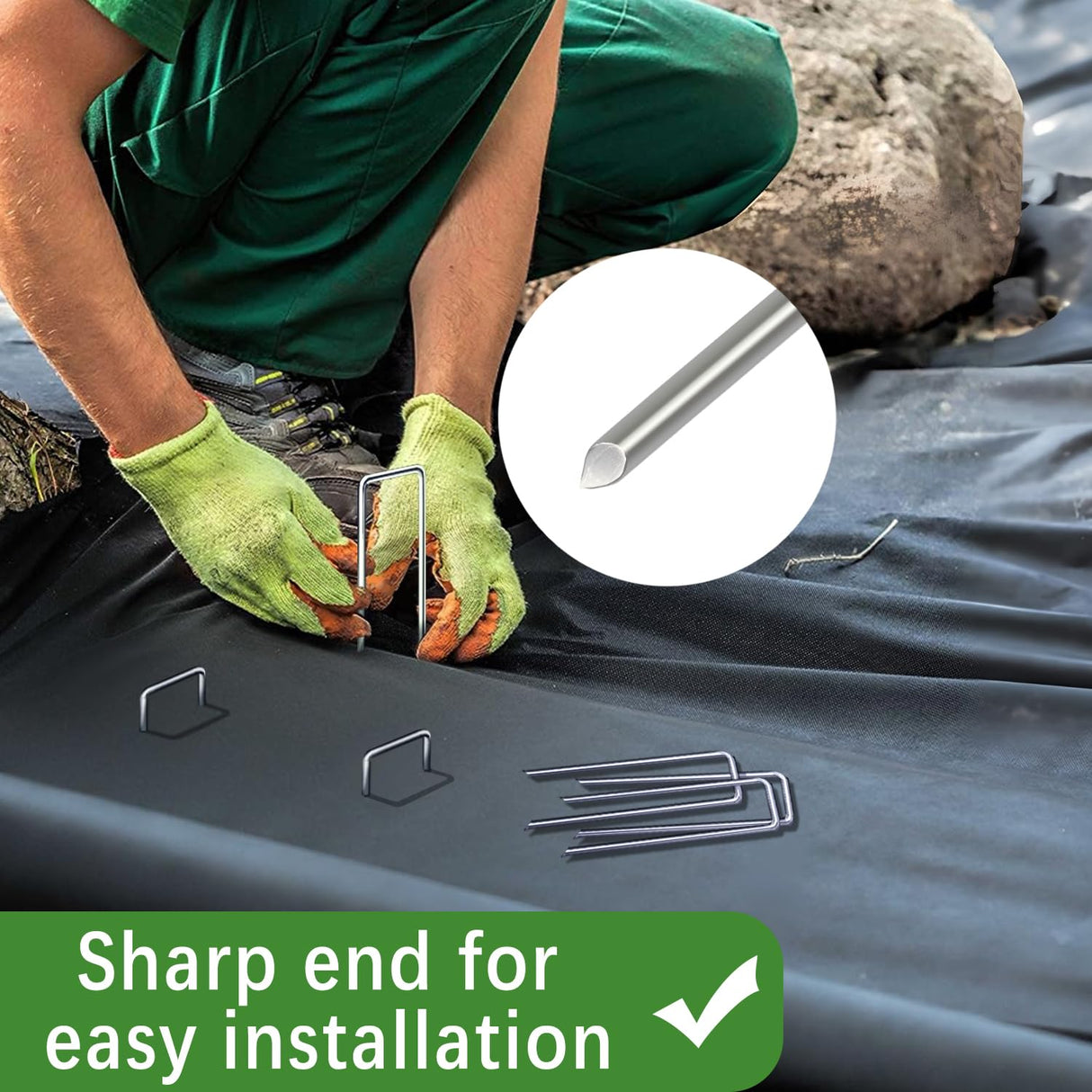 HOUYA 200 Pack Landscape Staples 4 Inch 12 Gauge Garden Stakes Galvanized Garden Staples Ground Pins Anti-Rust Ground Stakes for Weed Barrier, Irrigation Tubing, Yard Lawn, Landscape Fabric