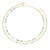 MTMY Beaded Necklaces for Women 14K Gold Plated Dainty Colorful Green/Rose Beaded Pearl Choker Necklace Delicate Boho Jewelry Gift (Layer-mix color)