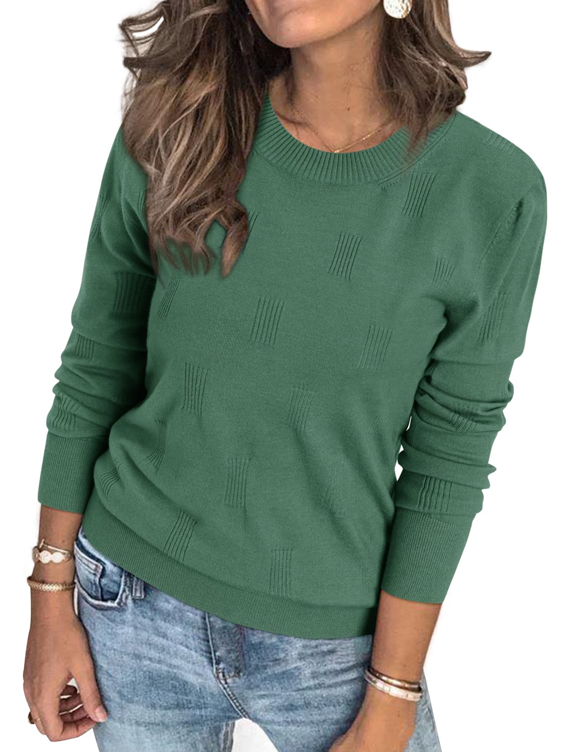 Arach&Cloz Womens Spring Tops 2024 Trendy Fashion Long Sleeve Shirt Knit Christmas Sweater Dressy Casual Clothes Green