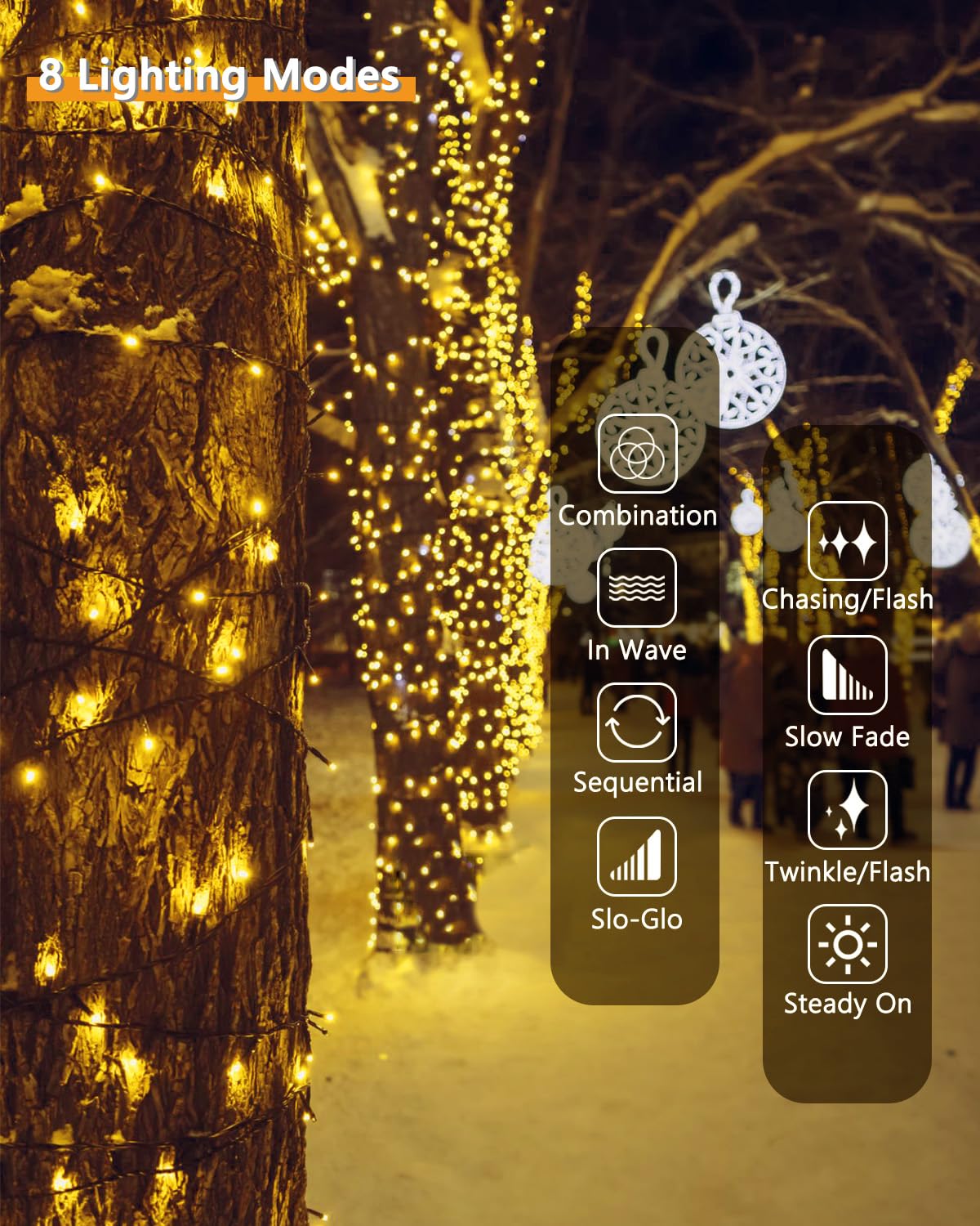 Upgrade Solar String Lights for Outside 2 Pack Total 180FT 500LED Solar Christmas Lights Outdoor with 8 Modes, IP65 Waterproof Outdoor Twinkle Light, Garden Tree Party Christmas Decoration, Warm White