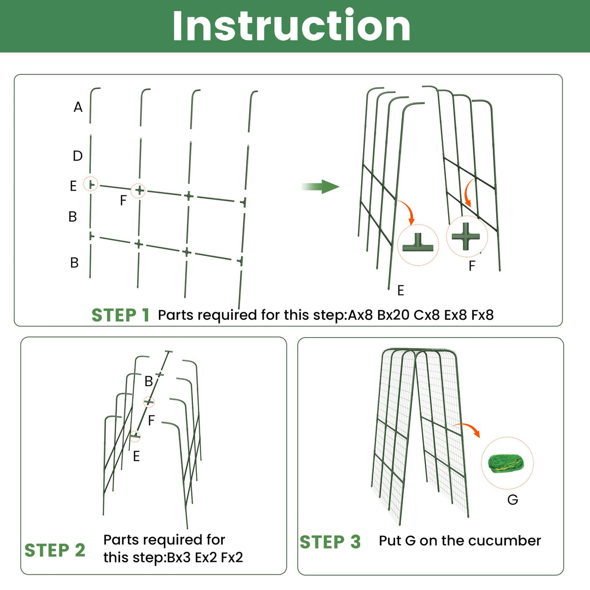 Cucumber Trellis for Raised Bed, 63" Heavy Duty U-Shape Garden Trellis for Climbing Plants Outdoor, Rustproof Plastic Metal Arch Vegetables Trellis Plant Support for Vine, Fruits, Beans and Flowers