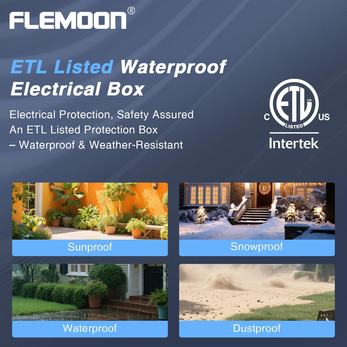 Flemoon Medium Outdoor Electrical Box, ETL Certified IP54 Waterproof Extension Cord Cover w/6 Cable Entry Ports, Weatherproof Connection Box for Power Strip, Timer, Plug, Holiday Lights, Black