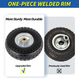 GICOOL 4.10/3.50-4" Flat Free Tire and Wheel, 10" Heavy Duty Solid Tire, 5/8" Axle Bore Hole, 2.2" Offset Hub, for Hand Truck Garden Cart Wagon Trolley Dolly Replacement, 2 Pack