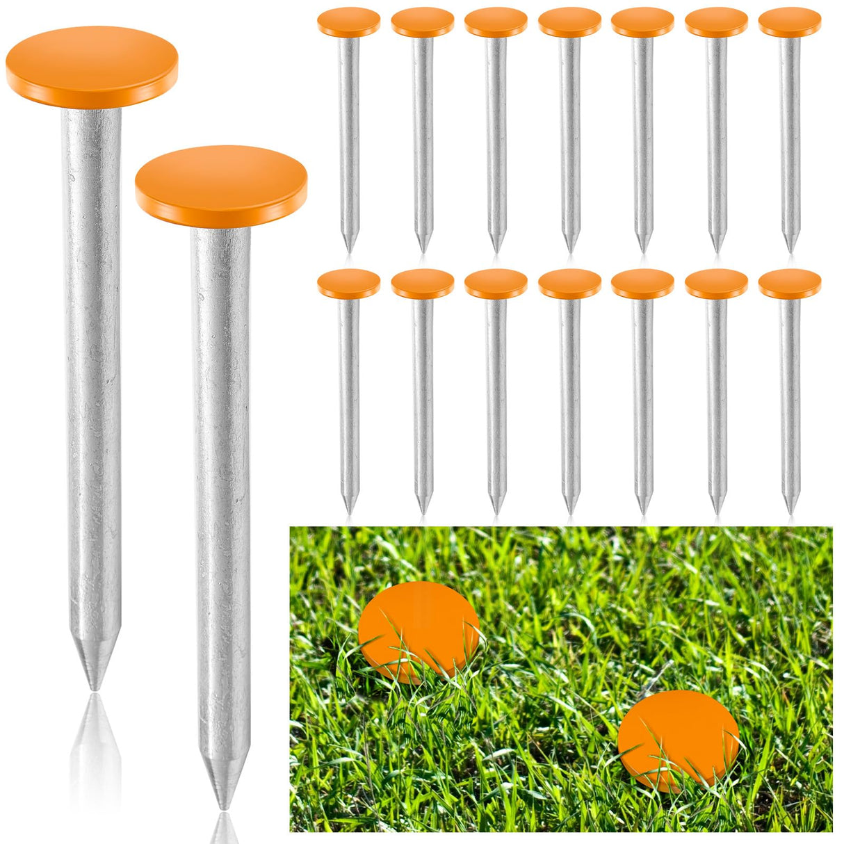 Silkfly 8 Pcs 6.7 Inch Survey Stakes Property Line Markers Low Profile Heavy Duty Hi-vis Orange Stakes Building Line Marker for Garden Lawn Landscape Edging Weed Barriers