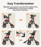 VOCIC Walkers for Seniors, Wheelchairs for Adults, Rollator Walker with Seat, 2 in 1 Rollator Transport Chair with Brakes, Rollator Lightweight Foldable, Walker Wheelchair Combo Z51-FSA HSA