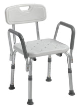 Drive Medical 12445KD-1 Shower Chair with Back and Padded Arms, Adjustable Height Bath Stool with Nonslip Feet, Tub Chair for Elderly, Bath Seat with Back, 350 LB Weight Cap, White