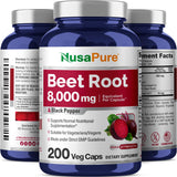 NusaPure Beet Root 8,000mg per Caps (Vegan, Non-GMO, Extract 20:1, Vegan) Black Pepper - 200 Veggie caps