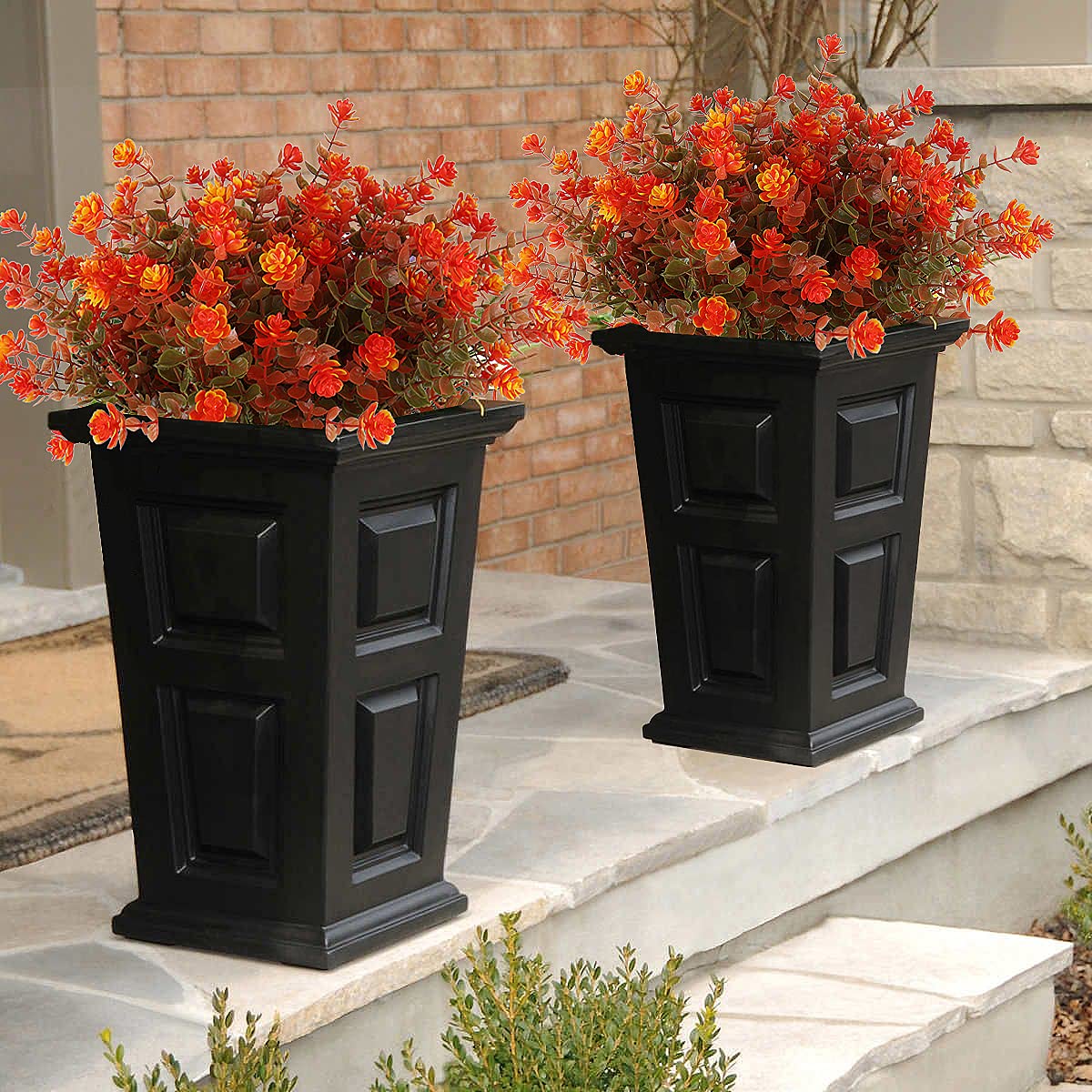 RECUTMS 8 Bundles Artificial Fall Flowers No Fade Faux Autumn Plants, Fake Indoor Outdoor Greenery Decorations for Thanksgiving Christmas Wedding Party Home Garden Fireplace Décor (Green Orange)