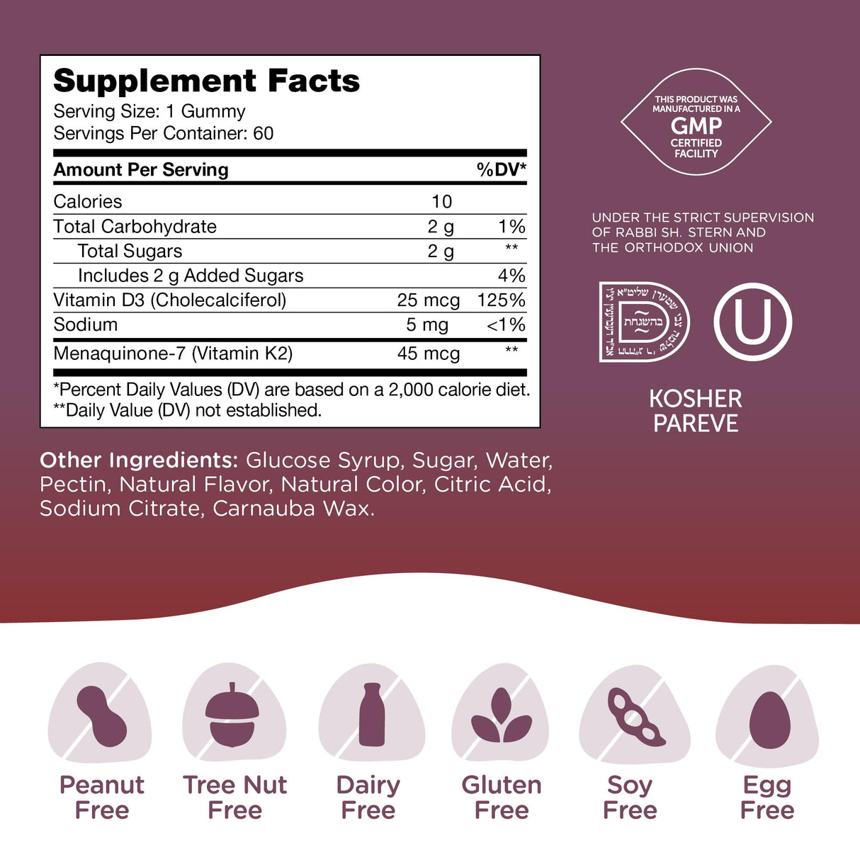 Zahler Chapter One Vitamin D3 K2 Gummies, Contains 1000IU of Vitamin D3 and 45MCG of Vitamin K2, D3 & K2 Gummy Supplement, Kosher, 60 Gummies