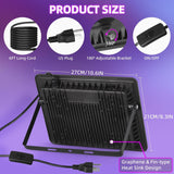 THECHAM 2 Pack Waterproof 120W LED Black Lights con 6ft Cord, Outdoor Black Lights Floodlight for Glow Party, Light Up 1100ft, Flood Light in Dark for Christmas, Birthday, Halloween