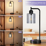 Innqoo Industrial Touch Table Lamps for Bedrooms Set of 2-3-Way Dimmable Lamps with USB C+A Ports and Outlet, Copper Bedside Lamps with Clear Glass Shade for Living Room, Desk Lamps for Home Office