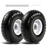 QILINGLORY 4.10/3.50-4 Flat Free Tire and Wheel, 10" Solid Tire with 5/8" bearing bore, Replacement for Gorilla Cart,Hand Truck, Dolly, Wheelbarrow, 500 lbs Load Capacity (10 Inch, 2-Pack)