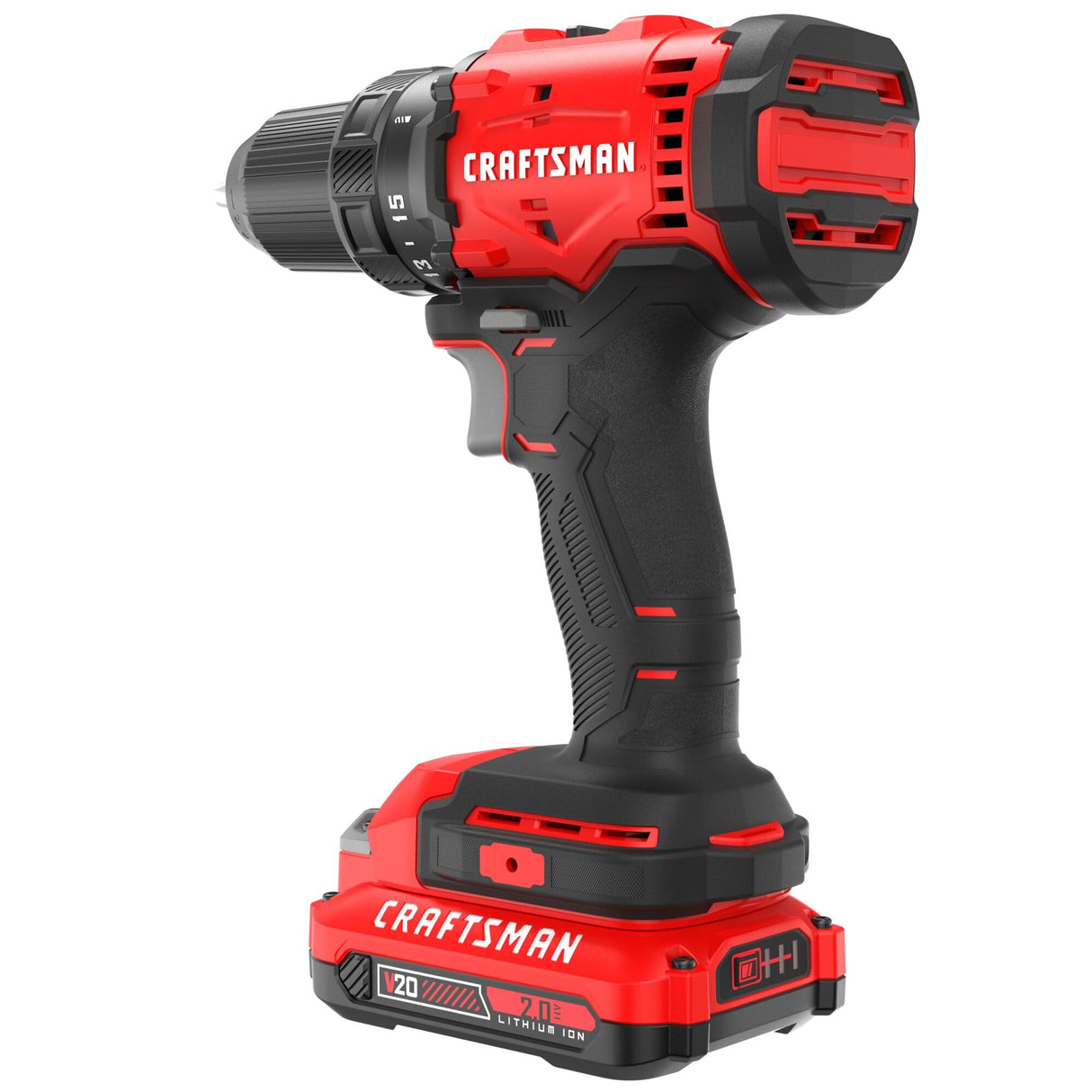 CRAFTSMAN V20 1/2 in Cordless Drill Set With 2.0 Ah Battery, Charger and Double Ended Bit, LED Light, Long Runtime, Ergonomic Power Drill Driver (CMCD702D1)