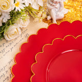 LIYH 60 Pcs Red Scalloped Plastic Christmas Plates with Gold Edge - Red Disposable Plates with Gold Rim Includes 30 Dessert & 30 Dinner Plate Dishes Tableware for Party Christmas Day