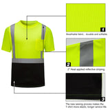 DPSAFETY Hi Vis Safety Shirts，High Visibility T Shirts with Reflective Strips and Pocket, Quick Dry Mesh Construction Work Shirt for Men/Women Black Bottom Lime 3pk 3XL