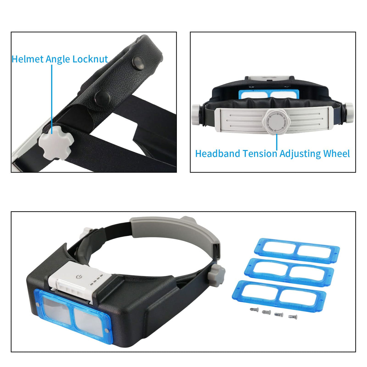 Beileshi Rechargeable Head-Mounted Magnifier with LED Light, Headband Double Lens Illuminated Reading Magnifier Loupe Jewelry Visor Opitcal Glass Binocular Magnifier with Lens -1.5X 2X 2.5X 3.5X