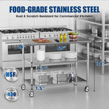 Chingoo Stainless Steel Work Table with Wheels, 24x60 Inch NSF Kitchen Prep Table with 2 Adjustable Undershelves for Commercial Restaurant, Garage, Outdoor BBQ