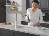 Delta Finnridge Brushed Nickel Kitchen Faucet with Pull Down Sprayer, High Pressure ProClean Spray Modern Single Hole Kitchen Sink Faucet, Stainless 19730LF-SS