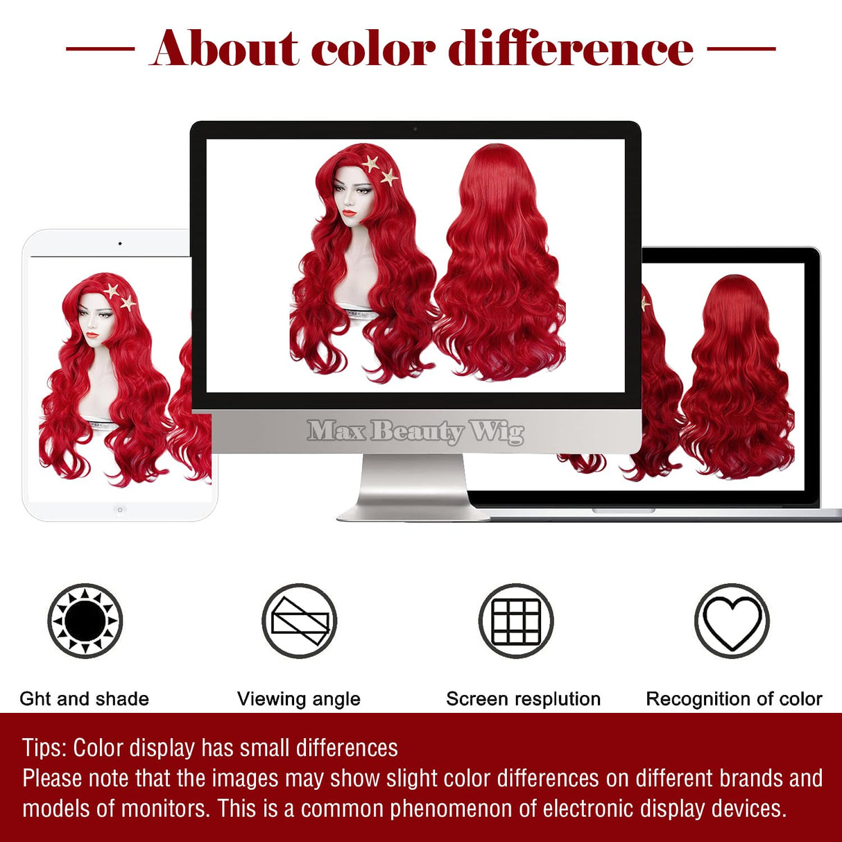 Red Curly Wig , Max Beauty Red Mermaid Cosplay Wigs for Woman with Starfish Hair Clips, Adult Long Hair Daily Wig Heat Resistant Synthetic Fiber for Halloween for Cosplay for Christmas (Red 1)