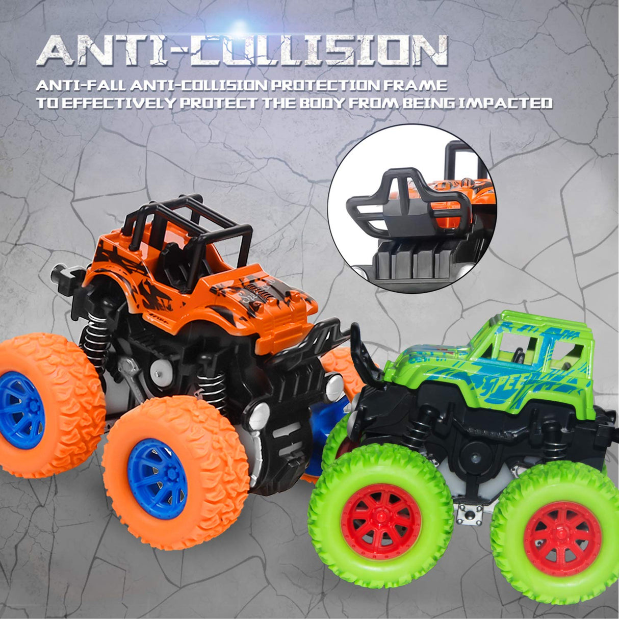 taessv Monster Truck Toys - Friction Powered Toy Cars Push and Go Vehicles for Toddlers Kids Best Christmas Birthday Party Gift for Boys Girls Aged 3 and Above 4-Pack