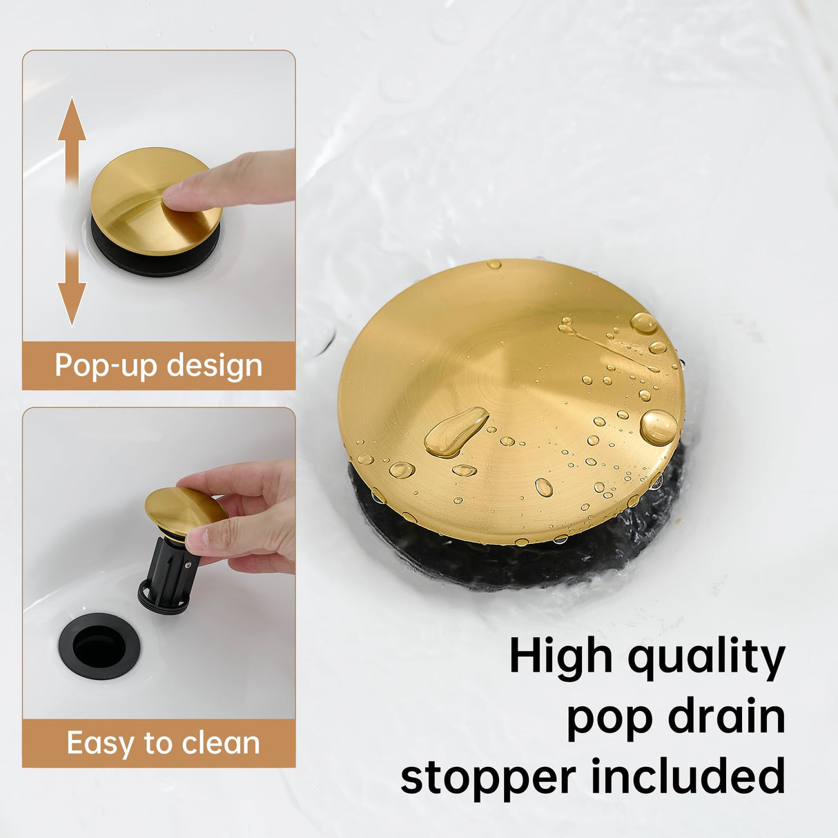 FRANSITON Waterfall Bathroom Faucet Lavatory Single Handle 1 or 3 Hole Bathroom Sink Faucet Washbasin Faucet with Deck and Pop-up Drain (Black & Gold, Short)