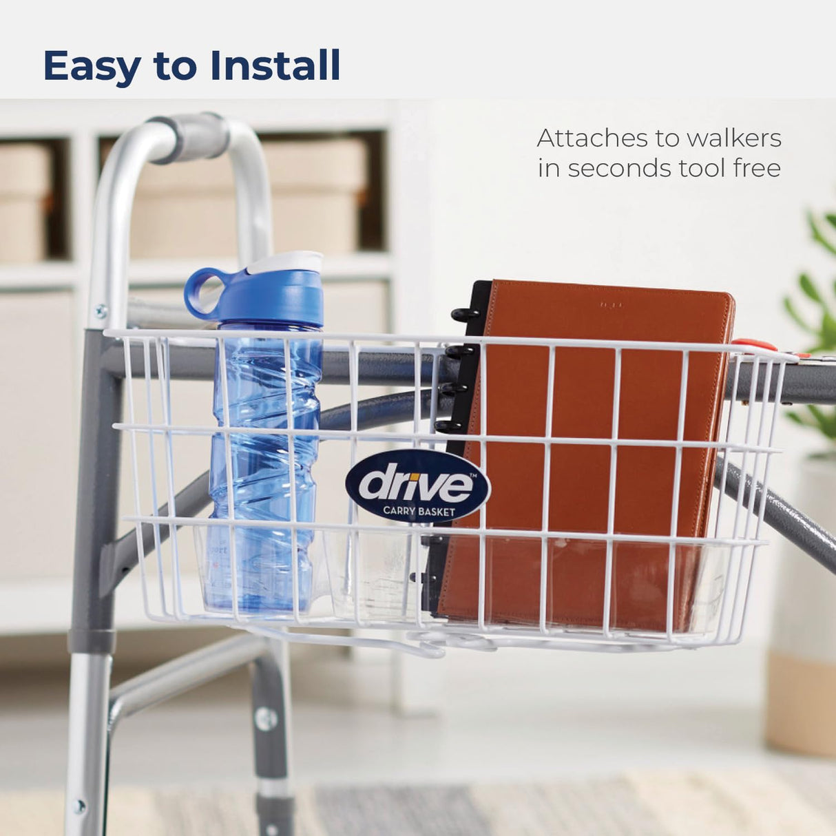 Drive Medical 10200B Walker Basket with Plastic Cup Holder, White