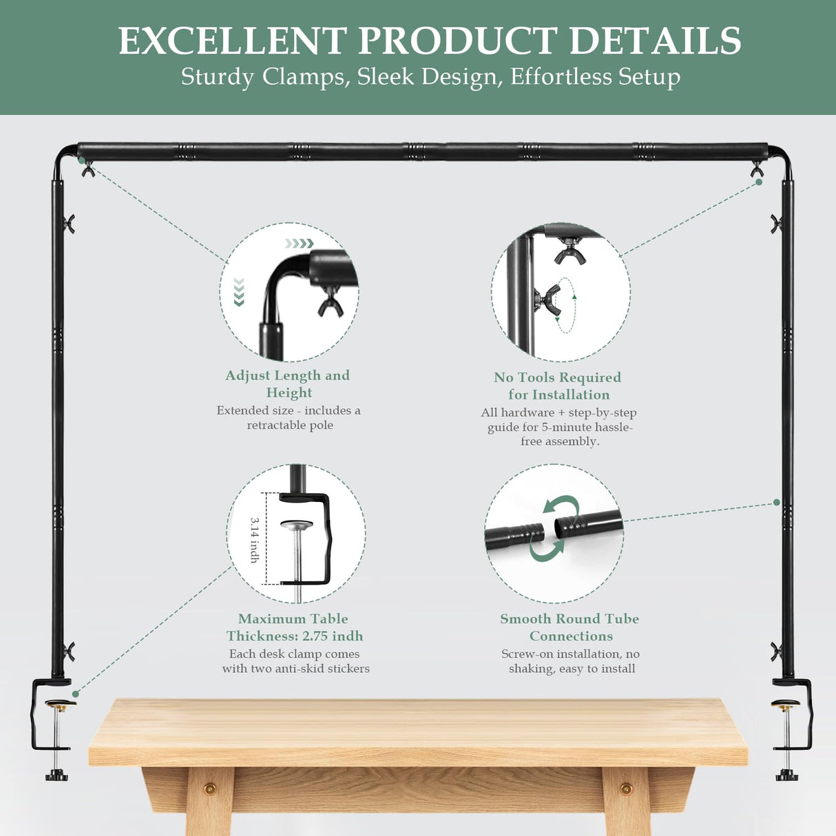 WellSign Over The Table Rod Stand with Clamps Adjustable Table Arch Frame