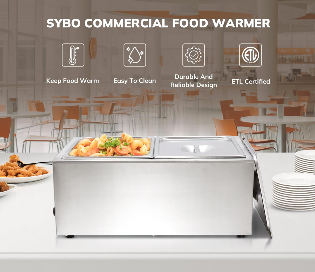 SYBO Commercial Grade Stainless Steel Bain Marie Buffet Food Warmer Steam Table for Catering and Restaurants (2 Sections)