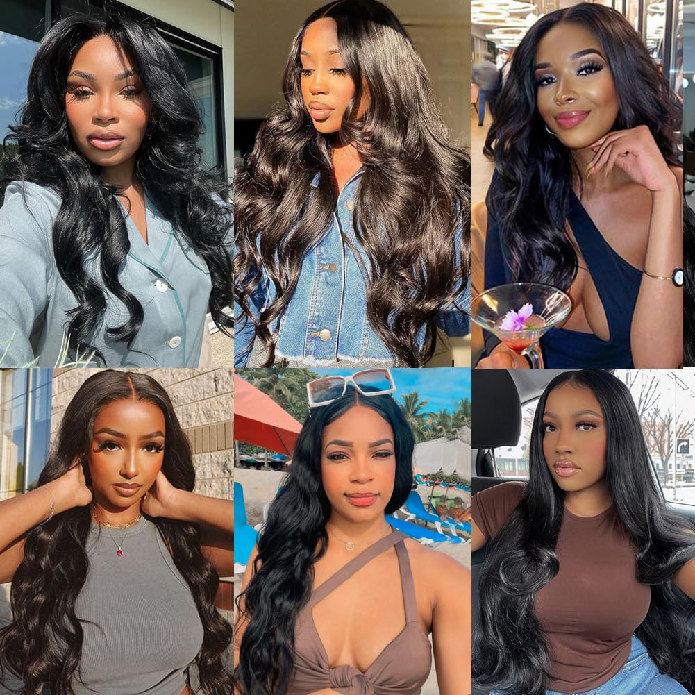 Body Wave Bundles Human Hair 18 20 22 24 Inch 4 Bundles Human Hair 12A Unprocessed Brazilian Virgin 100% Real Human Hair Bundles Double Weft Natural Black Color Hight Gram Hair Extensions