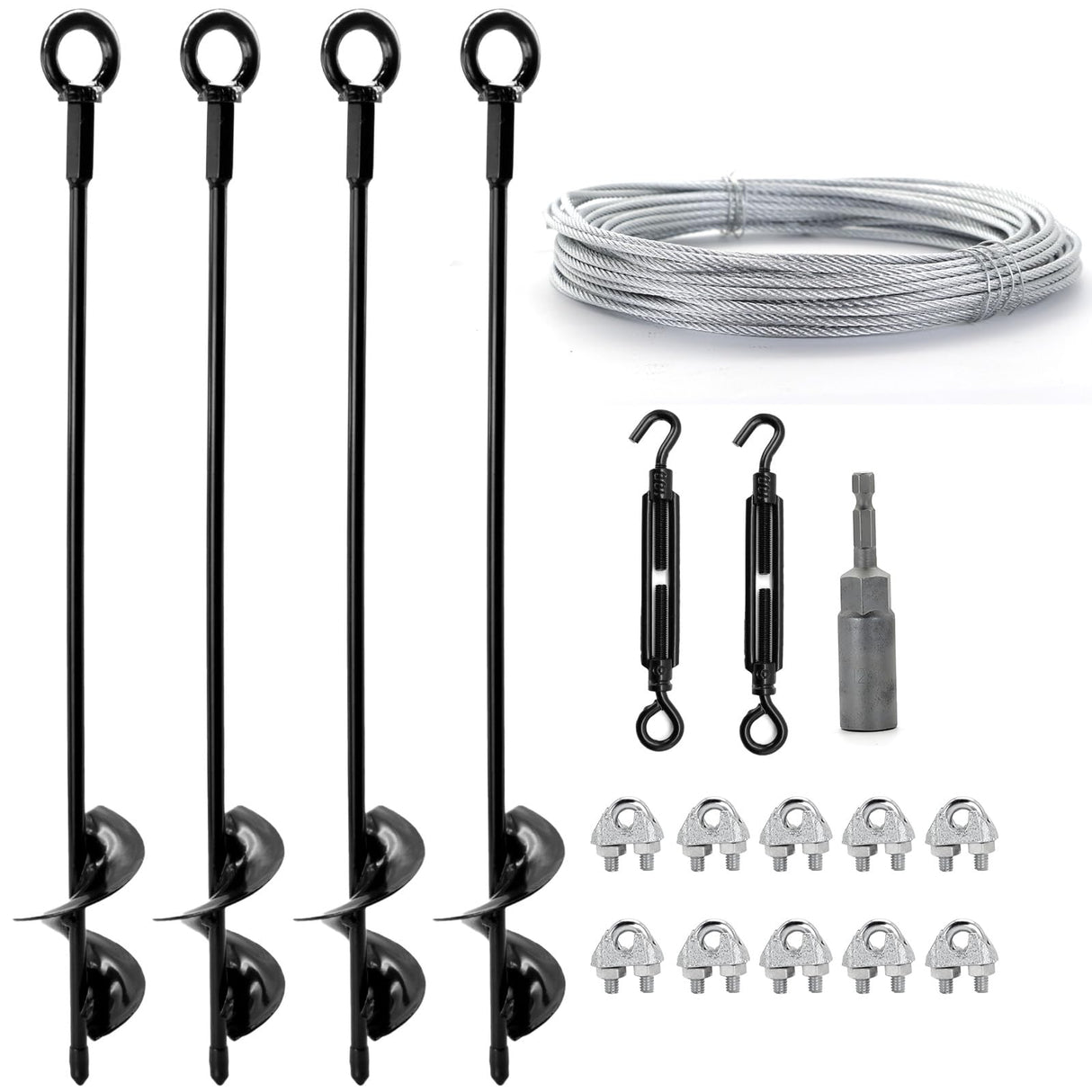 hannger 4 Pack 18" Ground Anchors Shed Anchor Kit with 1/8" Galvanized Cable & Turnbuckles, Heavy Duty Trampoline Anchors for Swingset Canopy Carport Gazebo Greenhouse Tree