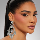 XSBODY Costume Silver Large Rhinestone Earrings Dangling Trendy Bling Oversized Statement Earrings For Women Formal (Silver-01)
