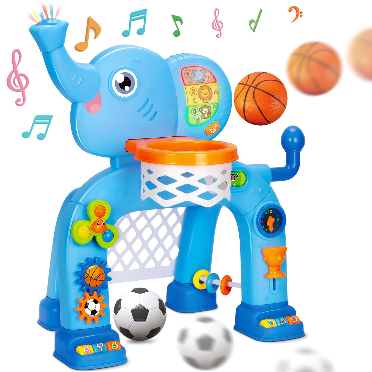 KIZZYEA Toys for 1 2 3 Years Old Boys Girls, Toddler Basketball Hoop & Soccer Goal, Montessori Toy, Interactive Musical Sports Toys with Light, Christmas Birthday Gifts for Baby Kids Age 12-18 Months