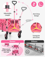 Gonex 38" L Collapsible Wagon Cart Foldable, 220L Folding Utility Cart Pink