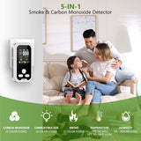 5-in-1 Carbon Monoxide Detectors Combo Smoke, Natural Gas Leak, CO Alarm, Temp/Humidity Sensor, Plug in & Portable Backup Battery CO Detector with HD Display with for Travel, Home, RV (1 Pack)