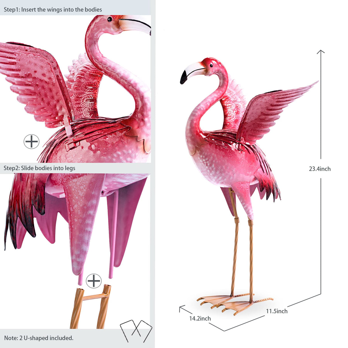 Natelf Garden Flamingo Statue and Sculptures, Outdoor Metal Bird Statues Yard Art, Pink Flamingos Lawn Ornament for Patio Backyard Porch Decorations
