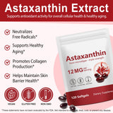 Astaxanthin Supplements 12mg, 120 Astaxanthin Softgels, Premium As-taxanthin Antioxidant Supplements with Antioxidant Activity, Supports Eye, Skin, Immune, Joint, Internal Circulation-4 Month Supply